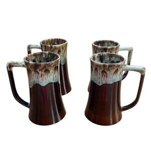 Carefree Ironstone by Canonsburg Brown Drip Mugs Tankards Set 4 USA‎ Vintage MCM